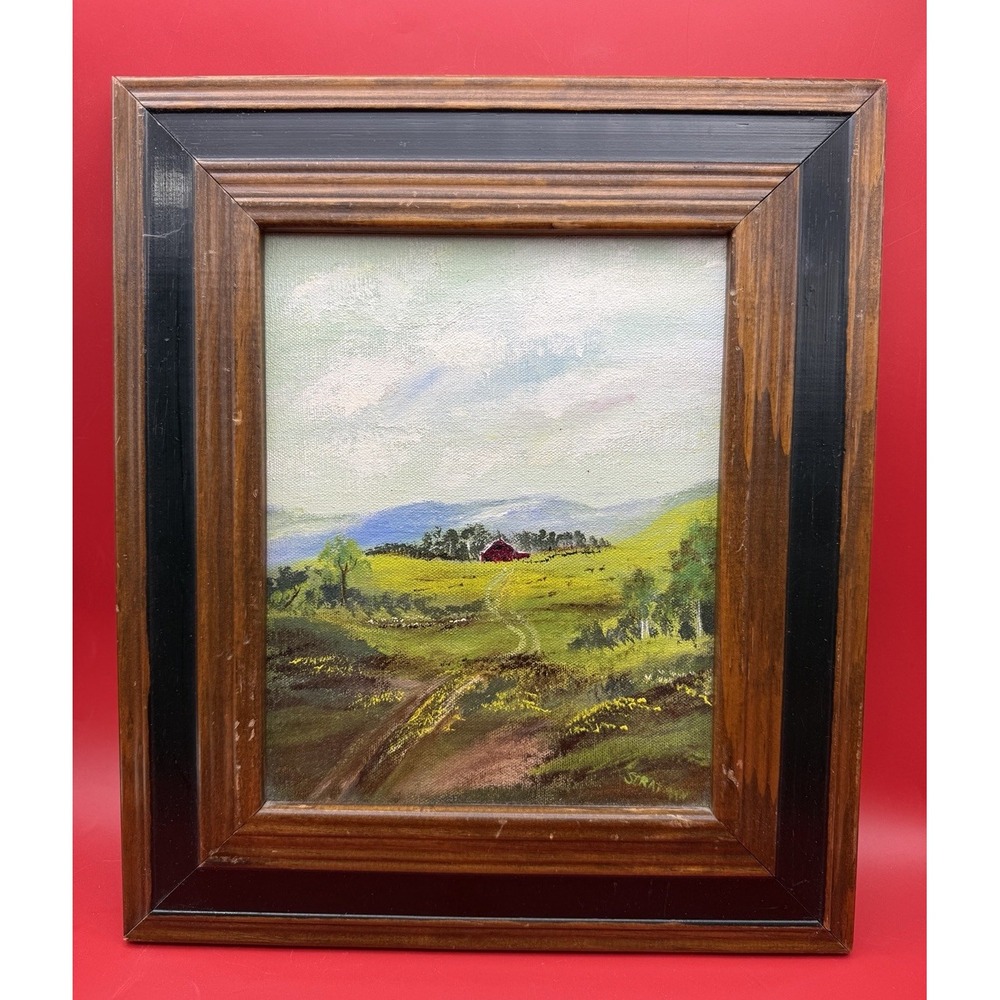 Vintage Village Landscape Oil Painting Signed Stratman Framed 12.5"x 14.75"
